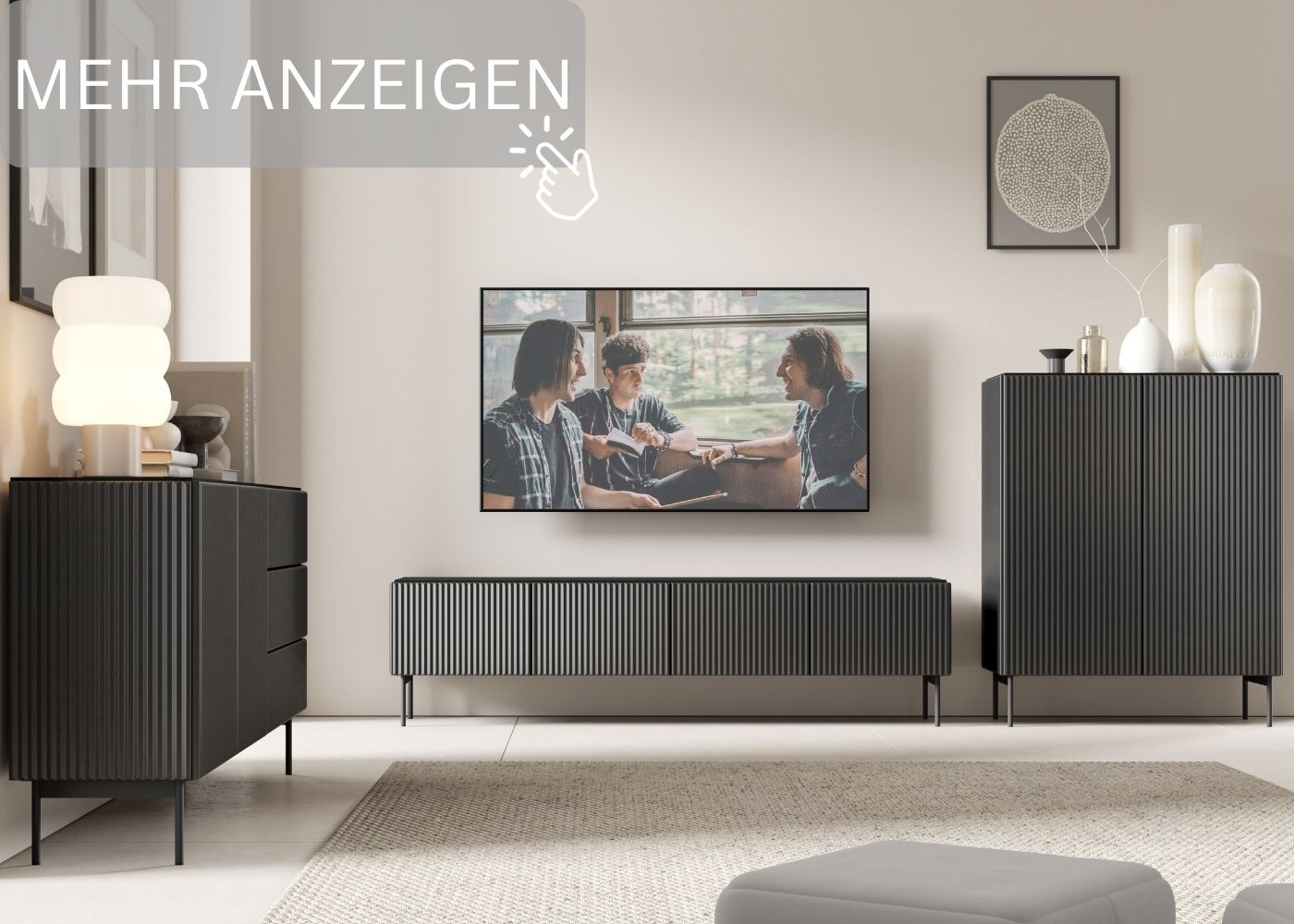 Highboard MUTI schwarz 99 cm riffeloptik soft-close metallbeine MUTI_czarny_aranz_de