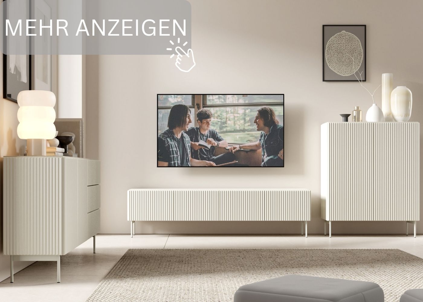 Highboard MUTI kaschmir 99 cm riffeloptik soft-close metallbeine beige MUTI_kaszmir_aranz_de