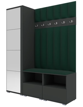 Garderoben-Set Nela II LUX mit Spiegel – Farbe Graphit + Stoff Trinity 28