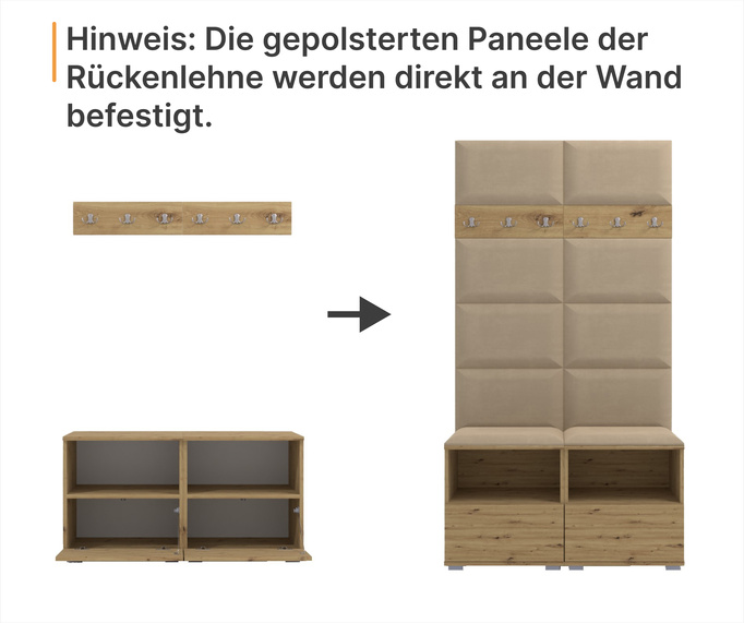 Gepolstertes Garderoben-Set Noris I – Farbe Anthrazit + Stoff Trinity 28