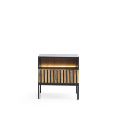 Nachttisch Lagos mit Metallbeinen in Schwarz + LED
