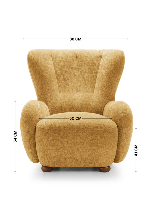 Sessel FILO Ohrensessel Dress Me 08 Senfgelb Strukturstoff Holzkugeln