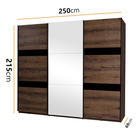 Schwebetürenschrank Martin SZ250 mit Spiegel und Beleuchtung