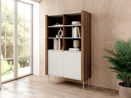 Regal Kalon 167 cm hoch mit Metallfüßen in den Farben Kaschmir / Warmia-Nussbaum