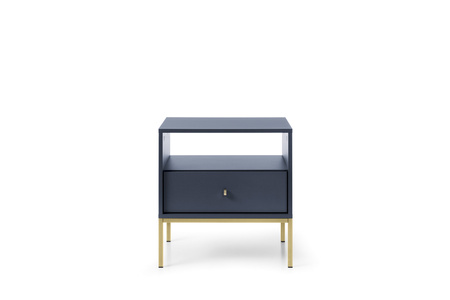 Stilvoller Nachttisch Bari in Marineblau mit goldenen Beinen