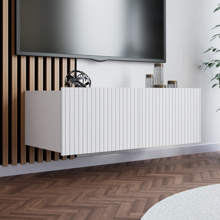 Weißer TV-Schrank Kolder 100 cm mit geriffelten Fronten