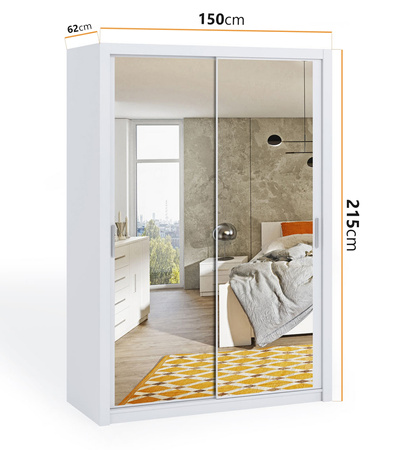 Schiebetürenschrank Tamiza 150 cm mit Spiegel in Weiß