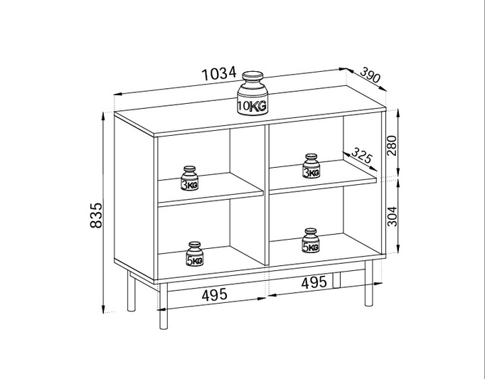 Kommode Sora K104 in der Farbe Kaschmir mit schwarzen Beinen