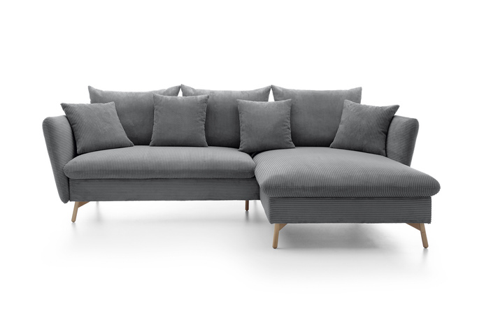 Ecksofa MORRE rechts dicker Cord Poso 60 stahlgrau Schlaffunktion Skandi-Stil