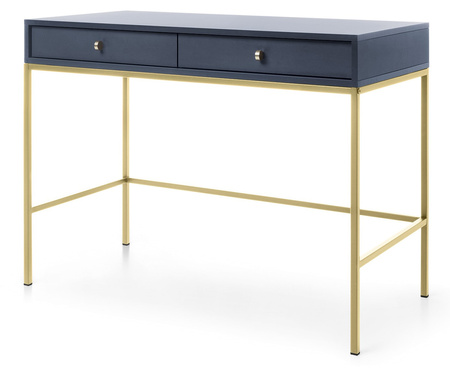 Stilvoller Schminktisch Bari mit zwei Schubladen in Marineblau + goldenen Füßen