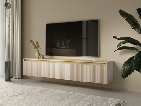 Loren TV-Schrank 180 cm in Kaschmir mit drei Türen und geriffelten Fronten