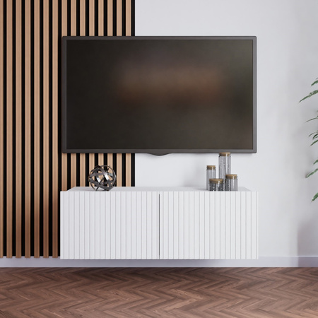Weißer TV-Schrank Kolder 100 cm mit geriffelten Fronten