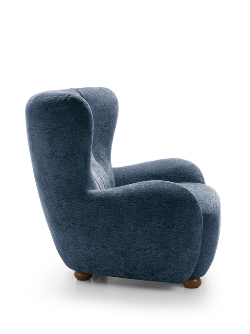 Sessel FILO Ohrensessel Dress Me 06 Blau Jeansoptik Strukturstoff Holzkugeln