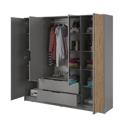 Garderobenschrank Stilo in Grau, vier Türen, mit Spiegel und Lamellen an der Vorderseite