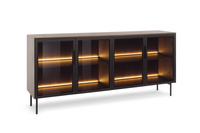 Sideboard LUMI 181 cm Eiche Dunin – 4 Türen, Riffelglas, LED-Beleuchtung