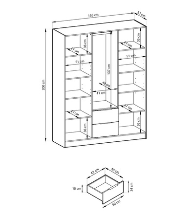 Kleiderschrank Stilo in Eiche Artisan, dreitürig, mit Spiegel und Lamellenfront