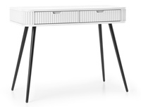 Schminktisch Porto 103 cm mit zwei Schubladen und geriffelten Fronten in Weiß + schwarze Beine