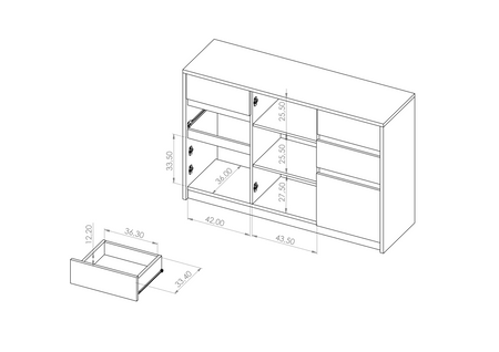 Kommode Martin K3D4SZ 135 cm mit vier Schubladen