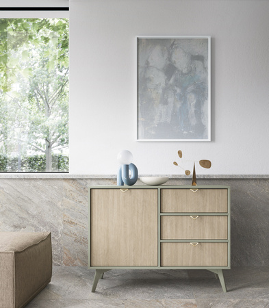 Kommode Silva KSZD-106 in Eukalyptus + Scandi-Fischgrätmuster