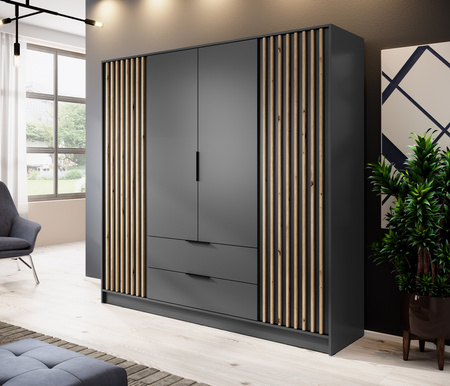 Garderobenschrank Stilo in Graphit mit Schubladen und Lamellen an der Vorderseite