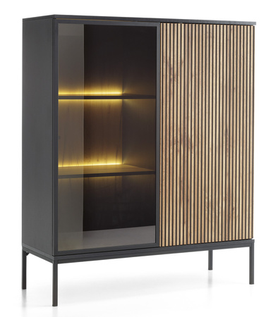 Vitrine Lagos 126 cm hoch, 2-teilig, mit Metallfüßen in Schwarz + LED