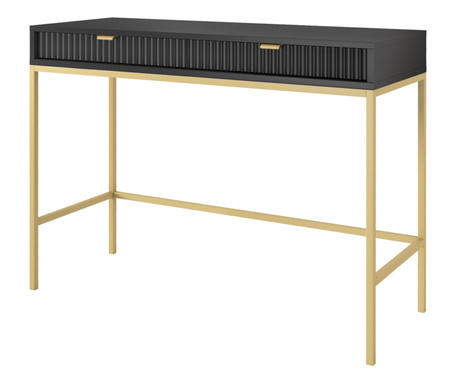 Schminktisch mit Schubladen Kioto in Schwarz mit goldenen Beinen