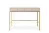 Stilvoller Schminktisch Bari mit zwei Schubladen, beige + goldene Füße