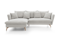 Ecksofa MORRE links dicker Cord Poso 100 creme Schlaffunktion Skandi-Stil