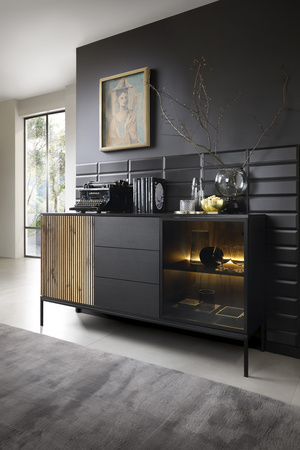 Kommode Lagos 154 cm 2D3SZ mit Metallfüßen in Schwarz + LED