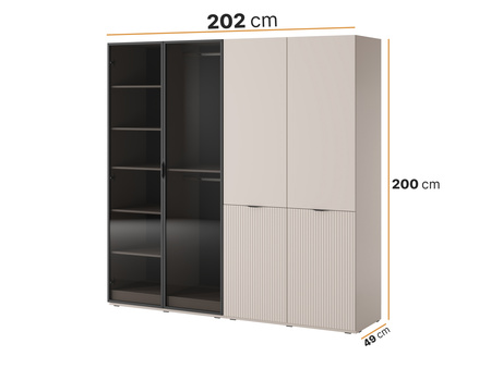 Viertüriger Schrank Zen in der Farbe Kaschmir + getöntes Glas