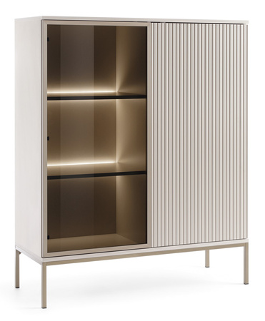 Vitrine Lagos 126 cm hoch, 2-teilig, mit Metallfüßen in Kaschmir + LED