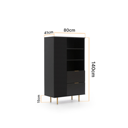 Schwarzes Standregal Nubia R1D2SZ mit zwei Schubladen