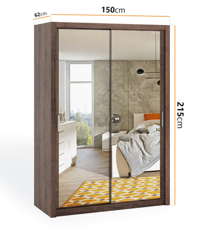 Schiebetürenschrank Tamiza 150 cm mit Spiegel in Eiche Monastery