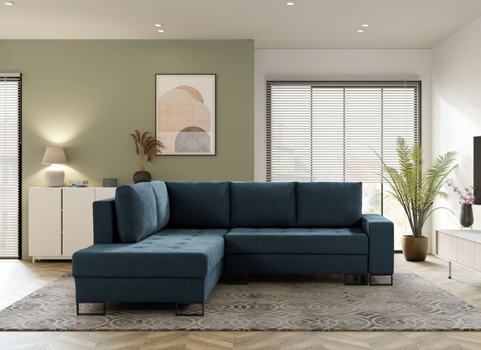 Ecksofa TREVI links Wind 77 dunkelblau marineblau Chenille Schlaffunktion