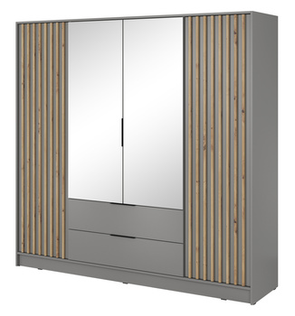 Garderobenschrank Stilo in Grau, vier Türen, mit Spiegel und Lamellen an der Vorderseite