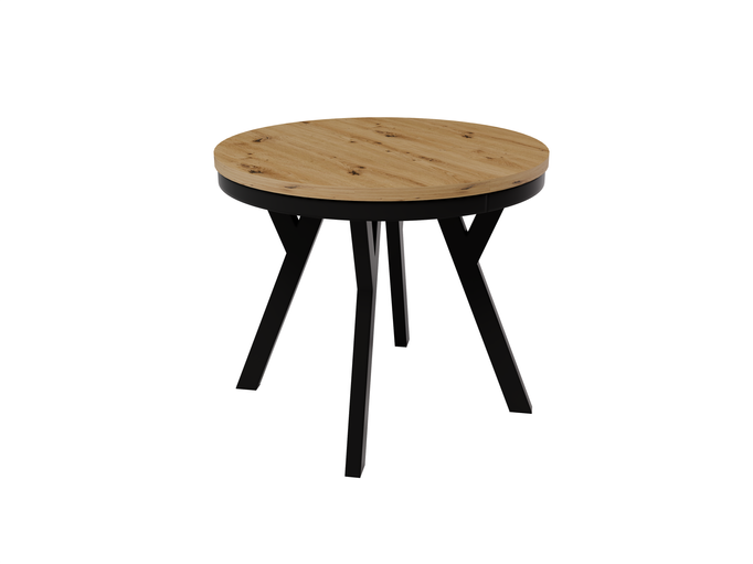 Runder Esstisch Ausziehbar ARI 90-190 cm Eiche Artisan – Metallbeine Schwarz