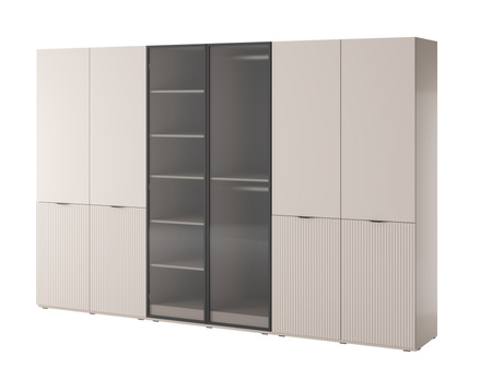 Sechs-türiger Schrank Zen in der Farbe Kaschmir + geriffeltes Glas