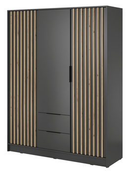 Kleiderschrank Stilo in Graphitgrau, dreitürig, mit Schubladen und Lamellenfront