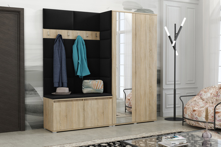 Gepolstertes Garderoben-Set Noris IV mit Spiegel – Farbe Sonoma + Stoff Trinity 16