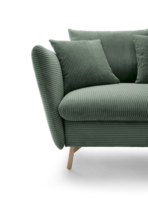 Ecksofa MORRE rechts dicker Cord Poso 14 flaschengrün Schlaffunktion Skandi-Stil