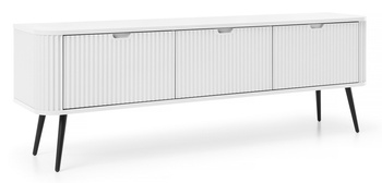 TV-Schrank Porto 168 cm in Weiß, dreitürig, mit geriffelten Fronten und schwarzen Beinen