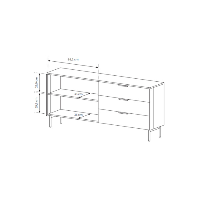 Sideboard LUMI 181 cm Kaschmir – 3 Schubladen, LED