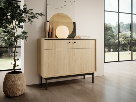 Kommode Sora K104 in Eiche Linea mit schwarzen Beinen