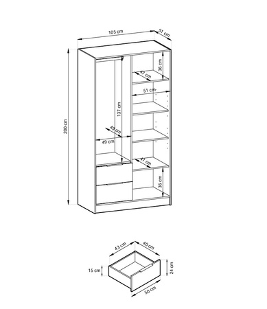Kleiderschrank Stilo in Graphit, zweitürig, mit Spiegel und Lamellen an der Vorderseite