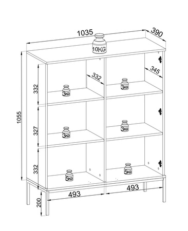 Vitrine Lagos 126 cm hoch, 2-teilig, mit Metallfüßen in Schwarz + LED