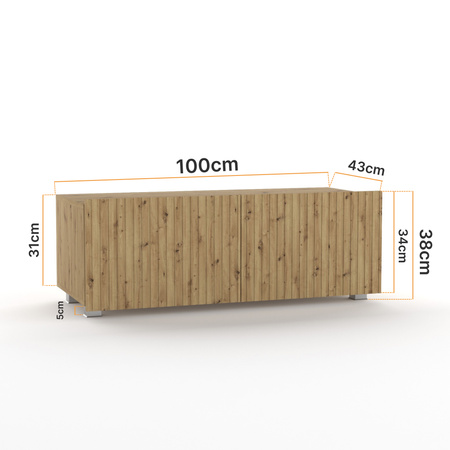 TV-Schrank Kolder 100 cm in Eiche Artisan mit geriffelten Fronten