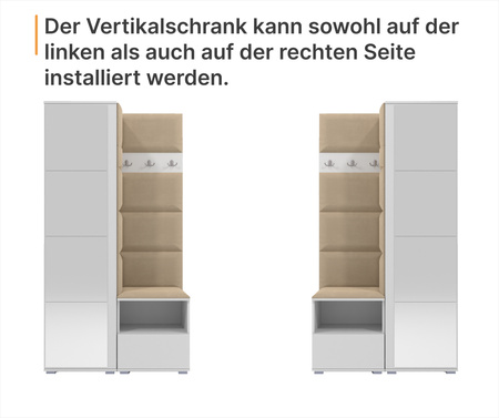 Gepolstertes Garderoben-Set Noris IV mit Spiegel – Farbe Sonoma + Stoff Trinity 16