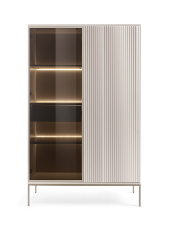 Vitrine Lagos 166 cm hoch, 2D1SZ mit Metallfüßen in Kaschmir + LED
