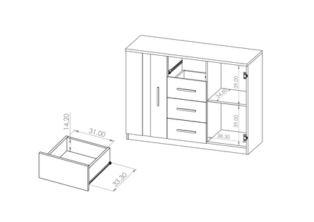 Weiße Kommode Tamiza K2D4SZ 120 cm mit vier Schubladen