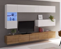 Weiß + Weiß glänzend / Goldene Eiche \ LED-Beleuchtung - Weiß